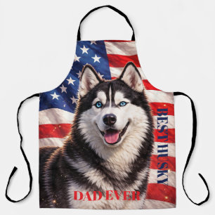 American Flag Best Dad Ever Husky Dog Apron