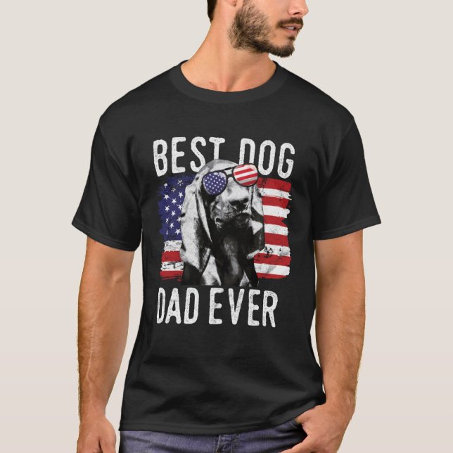 American Flag Best Dog Dad Ever Black and Tan Coon T-Shirt (Front)
