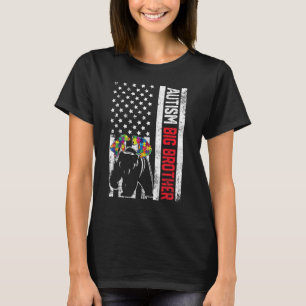 American Flag Big Brother Bear Autism Awareness Fa T-Shirt
