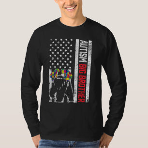 American Flag Big Brother Bear Autism Awareness Fa T-Shirt