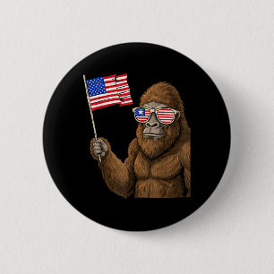 American Flag Bigfoot Red White Blue Patriotic 4th 6 Cm Round Badge