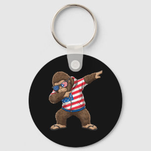 American Flag Bigfoot Red White Blue Patriotic 4th Key Ring