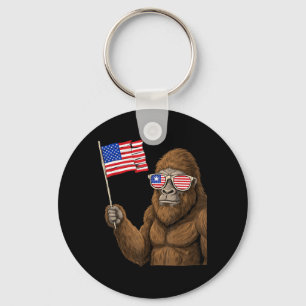American Flag Bigfoot Red White Blue Patriotic 4th Key Ring