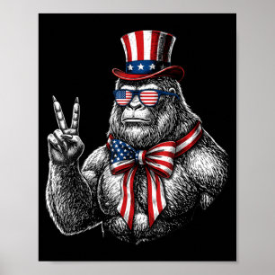 American Flag Bigfoot Red White Blue Patriotic 4th Poster