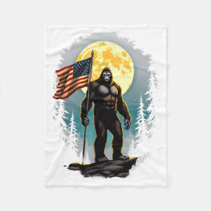 American Flag Bigfoot Sasquatch Camping Hiking Fleece Blanket
