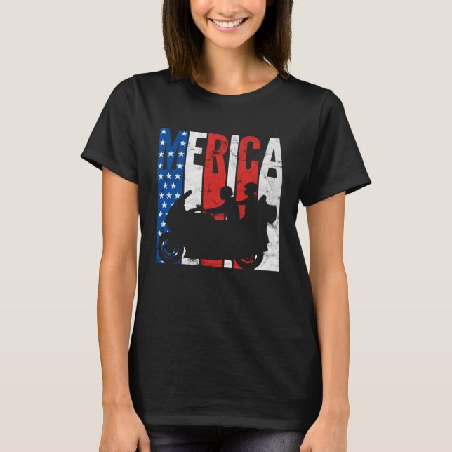 American Flag Biker Motorcycle Couple 4th Of July  T-Shirt (Front)