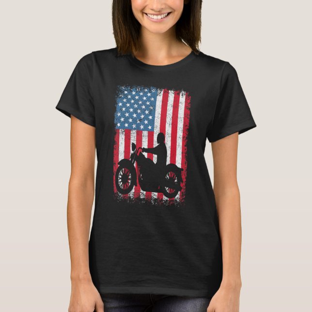 American Flag Biker Motorcycle T-Shirt (Front)