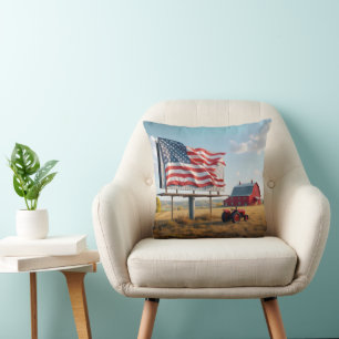 American Flag Billboard On the Farm Cushion