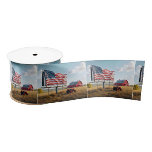 American Flag Billboard On the Farm Satin Ribbon