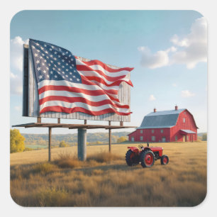 American Flag Billboard On the Farm Square Sticker