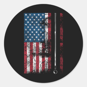 American Flag Billiard Stick Cute Table Game Funny Classic Round Sticker