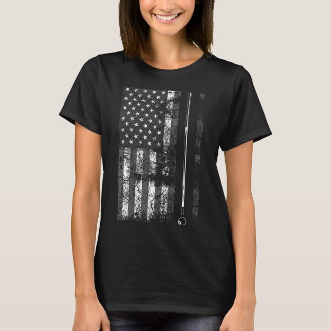 American Flag Billiard Stick Cute Table Game Funny T-Shirt (Front)
