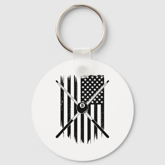 American Flag Billiards Pool Player Apparel - Bill Key Ring (Front)