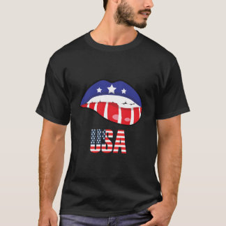 American Flag Biting Lip Usa 4Th Of July Independe T-Shirt