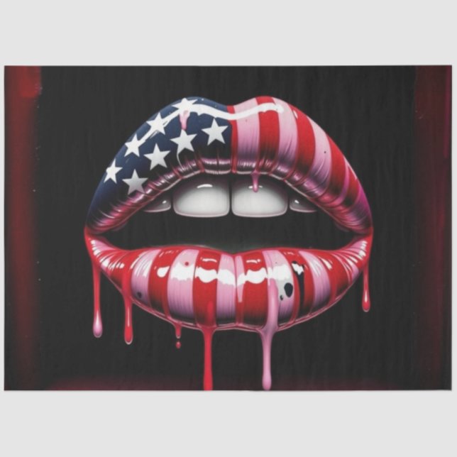 American Flag Biting Lips Decoupage Tissue Paper (Front)