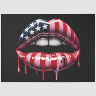 American Flag Biting Lips Decoupage Tissue Paper