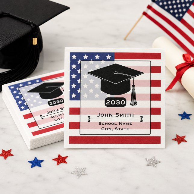 American Flag Black Cap Grad Year  Napkin (Creator Uploaded)