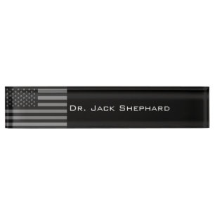 American Flag Black Grey Nameplate