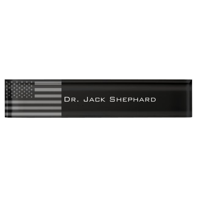 American Flag Black Grey Nameplate (Front)