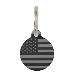 American Flag Black Grey Pet Tag