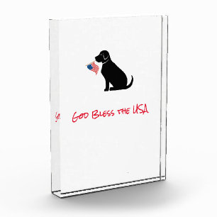 American Flag Black Lab Dog God Bless the USA Photo Block
