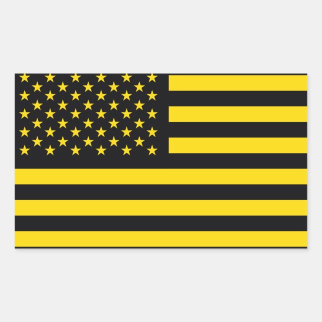 American Flag Black Yellow Rectangular Sticker (Front)