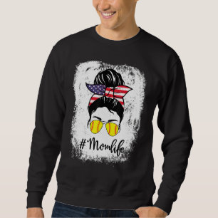American Flag Bleached Softball Fastpitch Mum Life Sweatshirt