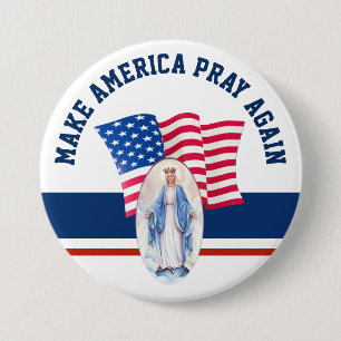 American Flag Blessed Virgin Mary 7.5 Cm Round Badge