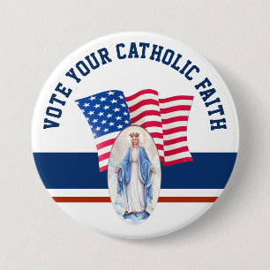 American Flag Blessed Virgin Mary VOTE 7.5 Cm Round Badge