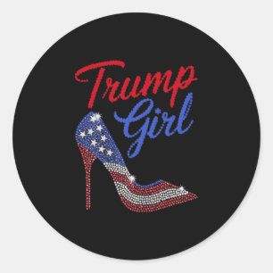 American Flag Bling Patriot Trump Trump Girl High Classic Round Sticker