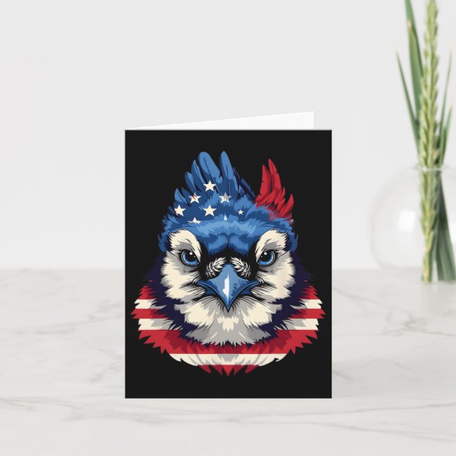American Flag Blue Jay Patriotic Bird Face 4th Of  Card (Front)