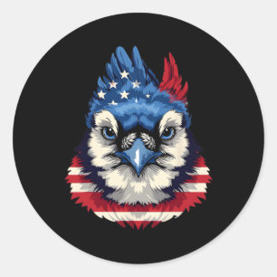 American Flag Blue Jay Patriotic Bird Face 4th Of Classic Round Sticker