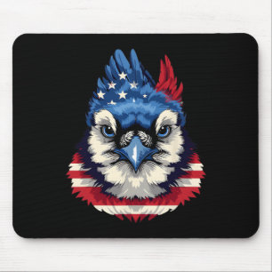 American Flag Blue Jay Patriotic Bird Face 4th Of  Mouse Pad
