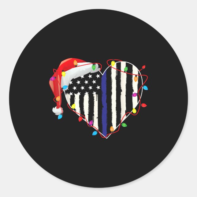 American Flag Blue Line Santa Hat Lice Christmas P Classic Round Sticker (Front)