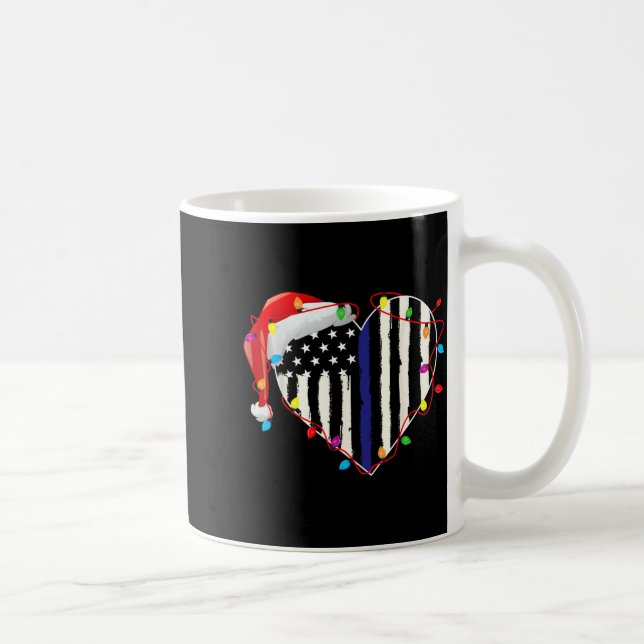 American Flag Blue Line Santa Hat Lice Christmas P Coffee Mug (Right)