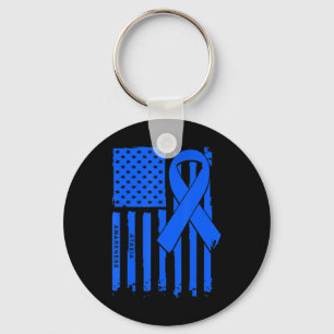 American Flag Blue Ribbon Ataxia Awareness T-Shirt Key Ring