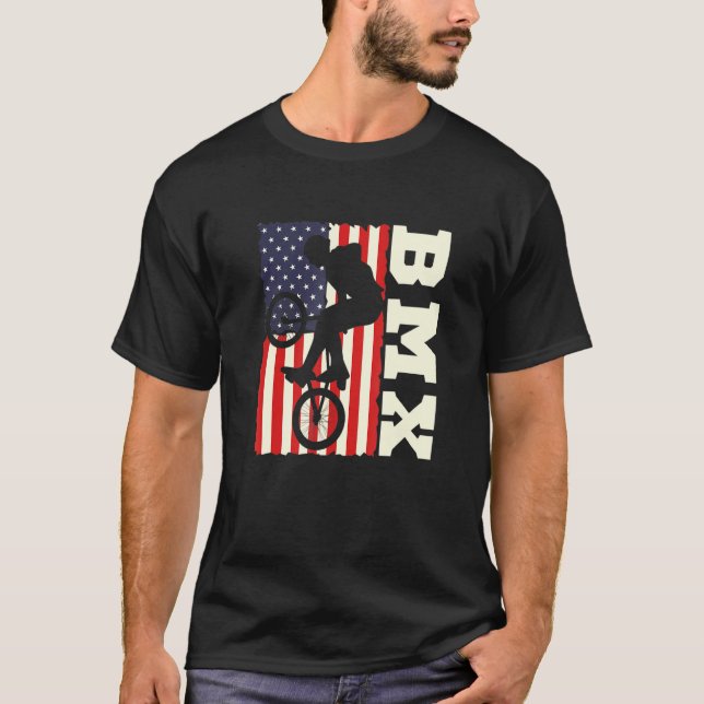 American Flag Bmx Bike Bmx Race Bmx Bicycle Rider T-Shirt (Front)
