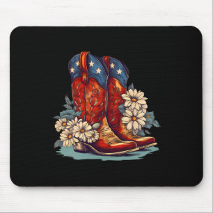 American Flag Boots And Bows 4th Of July Cowgirl W Mouse Pad