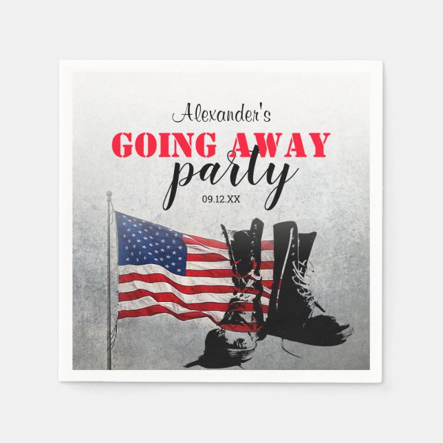 American Flag & Boots Going Away | Military Napkin (Front)