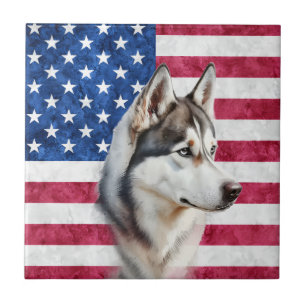 American Flag Border Collie Dog pets Ceramic Tile