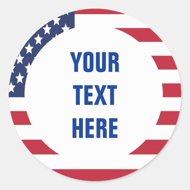 American Flag Border custom text Classic Round Sticker (Front)