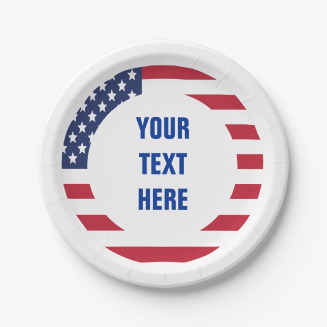 American Flag Border custom text Paper Plate (Front)