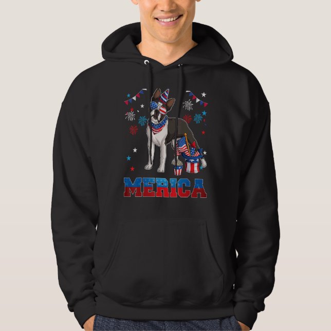 American Flag Boston Terrier Dog 4th Of July Patri Hoodie (Front)