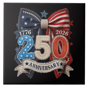 American Flag Bow 250th Anniversary Patriotic Ceramic Tile