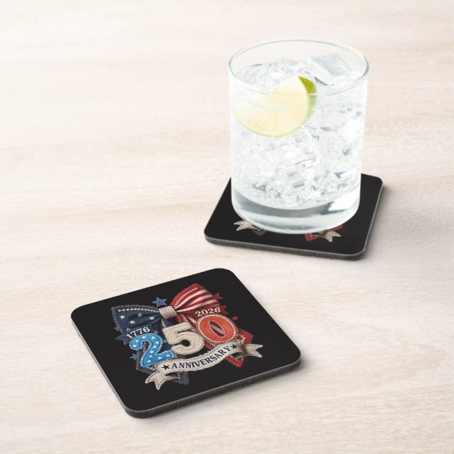 American Flag Bow 250th Anniversary Patriotic  Coaster (Right Side)