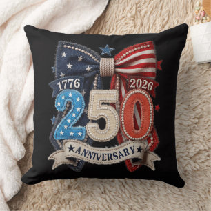 American Flag Bow 250th Anniversary Patriotic Cushion