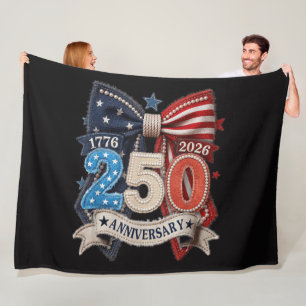 American Flag Bow 250th Anniversary Patriotic Fleece Blanket