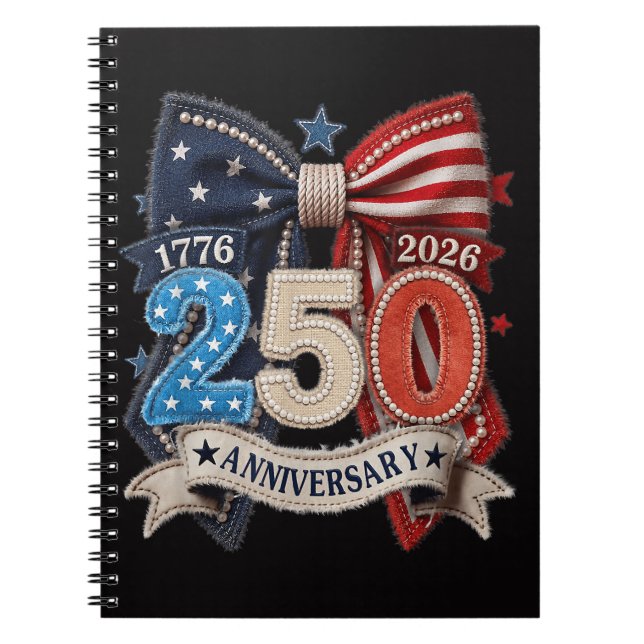 American Flag Bow 250th Anniversary Patriotic  Notebook (Front)