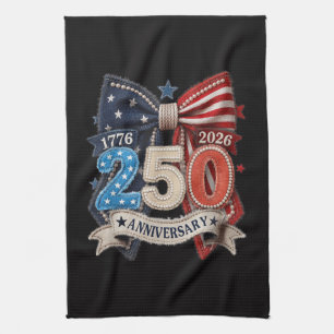 American Flag Bow 250th Anniversary Patriotic Tea Towel