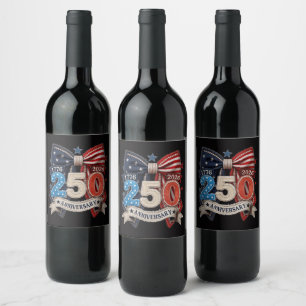 American Flag Bow 250th Anniversary Patriotic  Wine Label